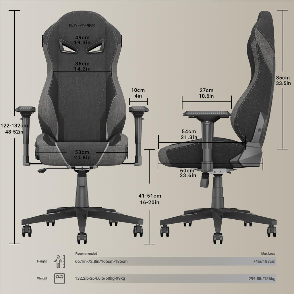 KARNOX Gaming Chair Fabric for Adults - Office Chair High Back,Game Chair with Headrest and Lumbar Support,Gaming Chair Cloth 155 Degrees Recline