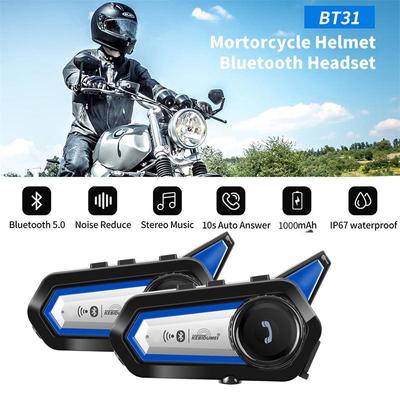 Helma Bluetooth Headset Motocykl Bezdrátová Bluetooth 5.0 hudební sluchátka Hands-free volání Vodotěsná se světly Moto sluchátka 1000 mAh baterie BT31