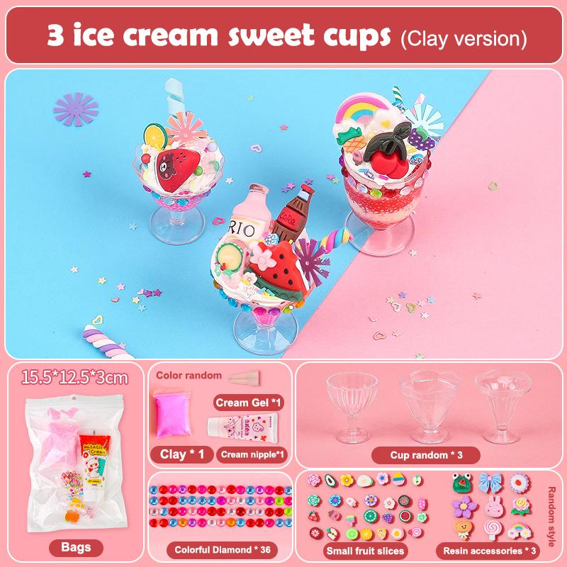 Creative Diy Ice Cream Clay Making Materials Set Simulation Dessert Cup Ice Cream Handicraft Gifts Kids Educational Toys