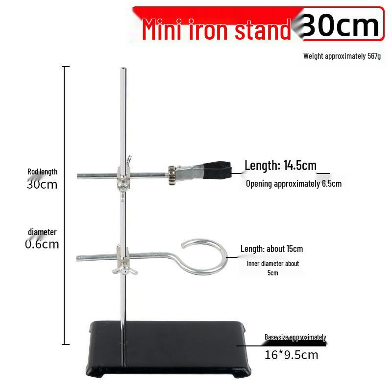 Iron Stand with Square Base for Laboratory Experiments - Complete Set with Flask Clamp & Burette Holder