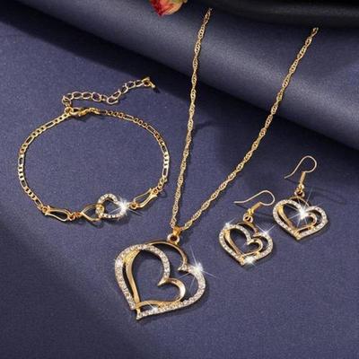 European & American Jewelry Set: Heart-Shaped Earrings & Necklace for Weddings