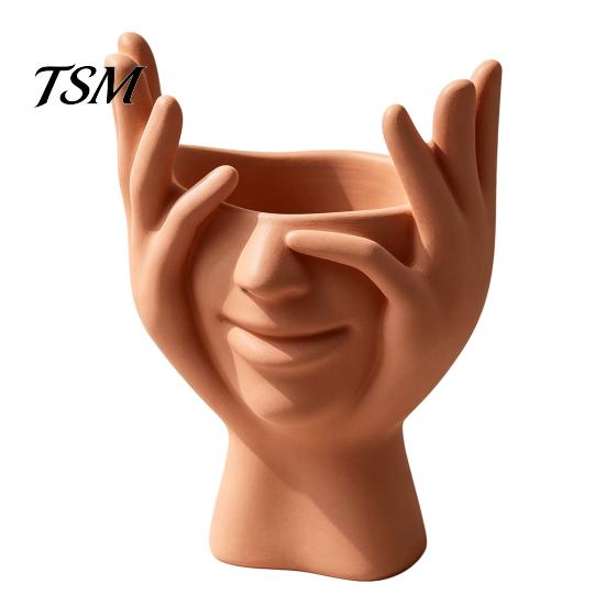 Multifunctional Desktop Bin 3D Printed Face Vase, Face-Holding Pen Holder Art Decor, Creative Makeup Brush Abstract Holder, Flower Arrangement