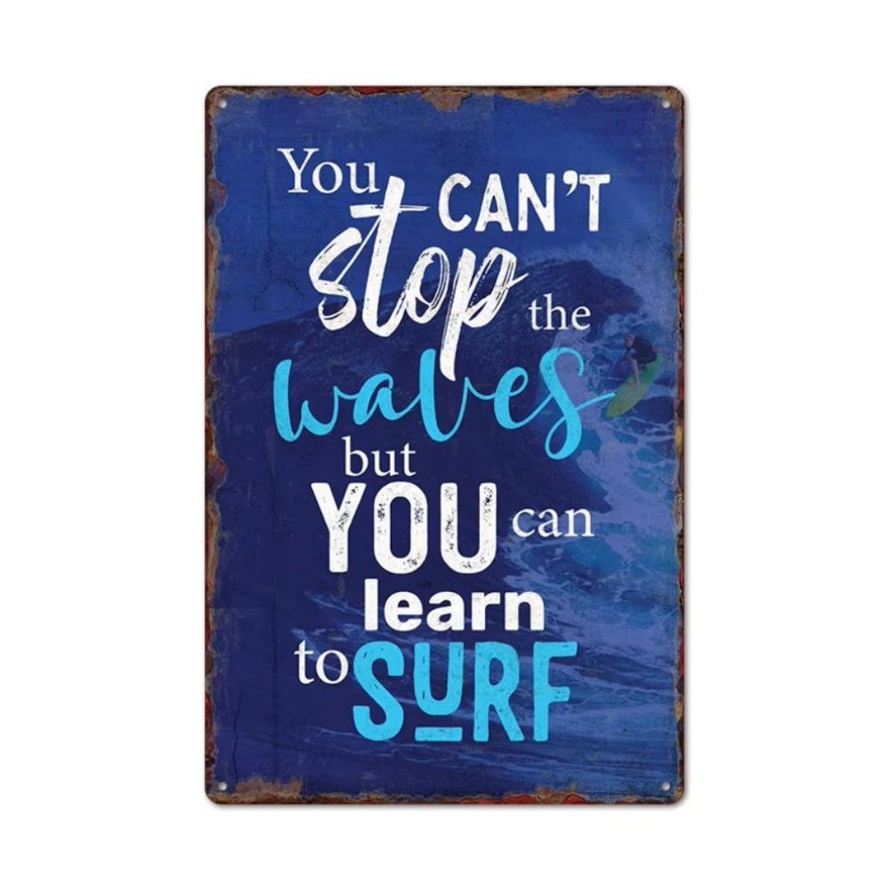 Vintage Tin Art of Summer Surfboards: Ideal for American Bar Backdrops and Home Decor Wall Murals