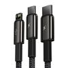 Kabel Usb 3W1 Baseus Tungsten Gold, Usb Do Micro Usb / Usb-C / Lightning, 3.5A, 1.5M (Czarny)