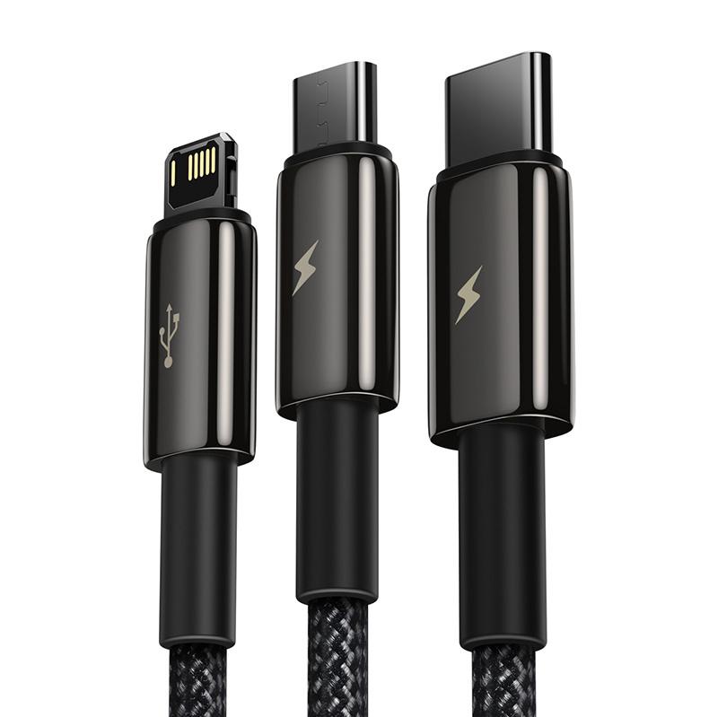 Kabel Usb 3W1 Baseus Tungsten Gold, Usb Do Micro Usb / Usb-C / Lightning, 3.5A, 1.5M (Czarny)