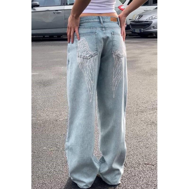 Y2K Vintage Angel Wing Print Denim