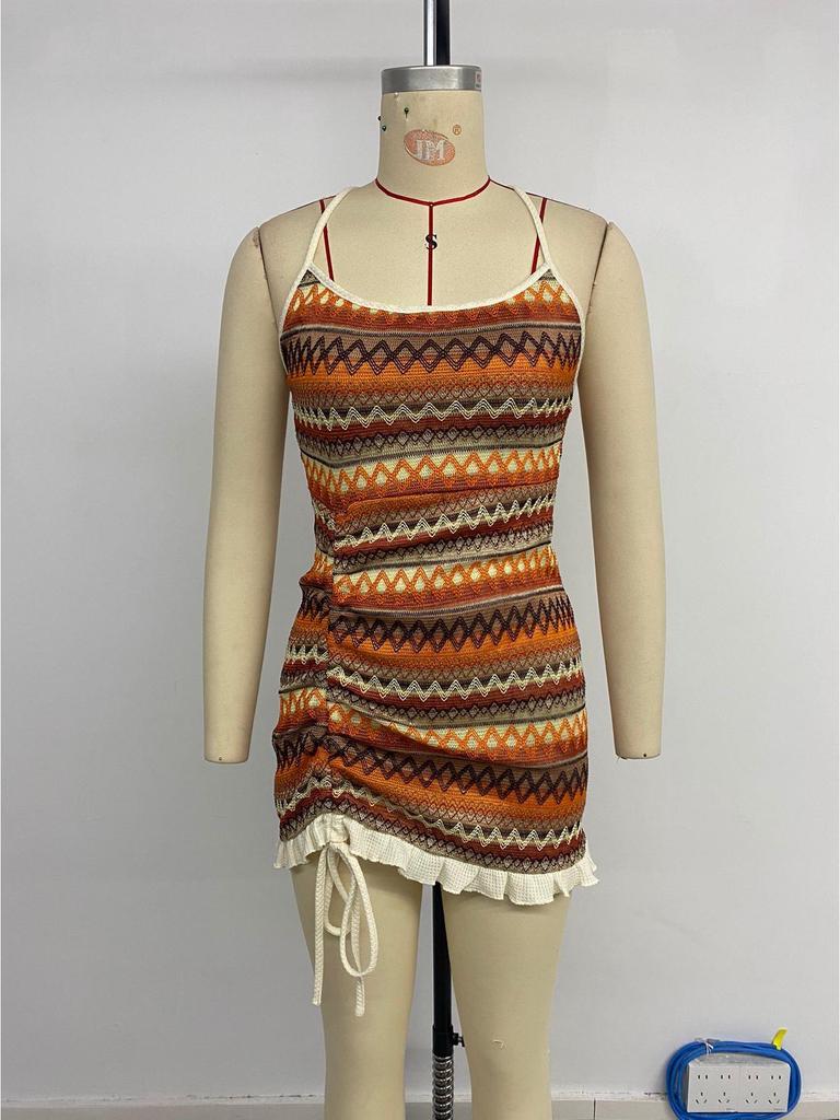 Spicy Backless Spaghetti Strap Dress with Drawstring & Color Embroidery - Hot Girl Style