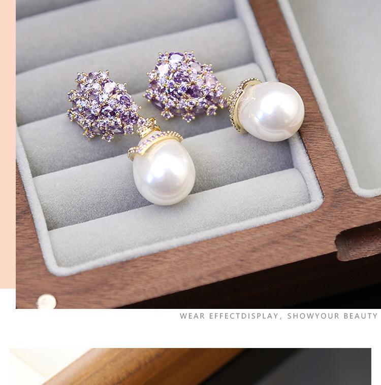 S925 Silver Zircon Teardrop Pearl Earrings - High-End Luxury Retro Design.