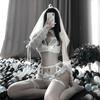 Women Sexy Cosplay Lingerie Bride Wedding Dress Costume Uniform Crop Tops with Panties Headband Gloves Panties 5 PCS Sets