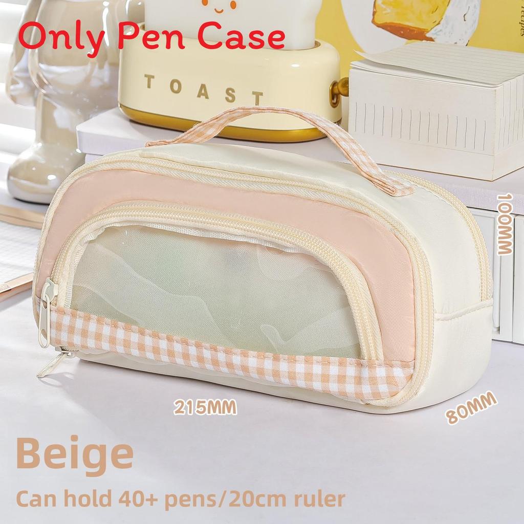 Cute Multicolor Fabric Pen Bag With Multiple Compartments For Office And School Use