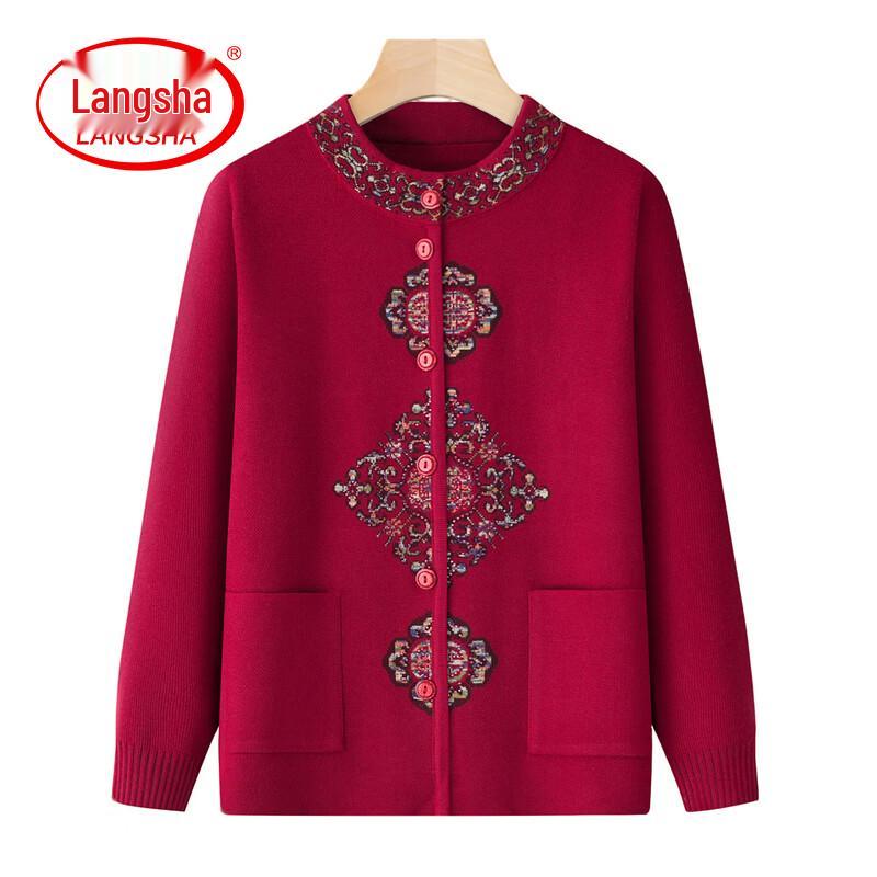 LangSha Women s Mid-Aged V-Neck Cardigan Sweater 4XL