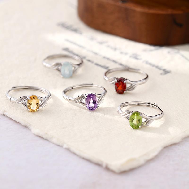 Natural stone s925 sterling silver ring women's adjustable non-fading ring Xiaohongshu popular high-end accessories women's daily jewelry gift