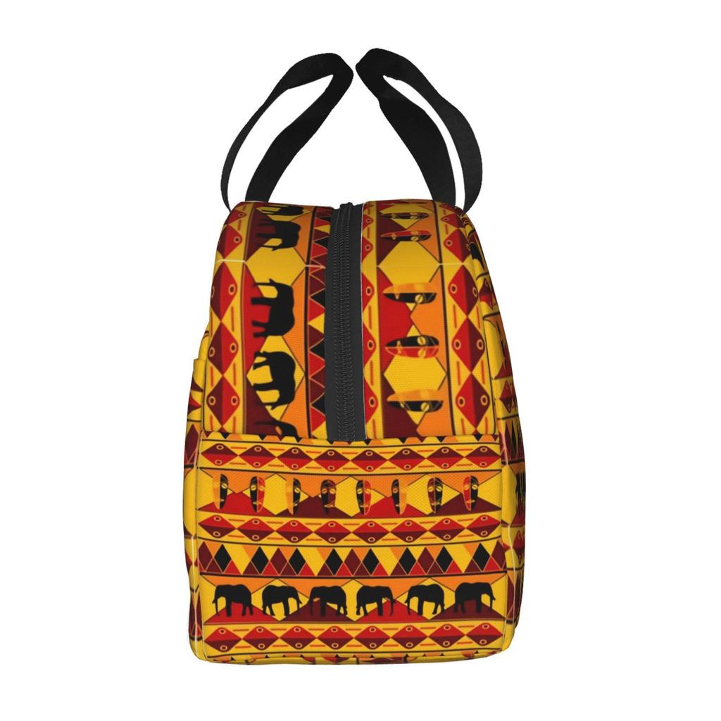 Orange Aztec Elephant Pattern Print Portable Lunch Boxes Waterproof Thermal Cooler Food Insulated Lunch Bag Kids School Children
