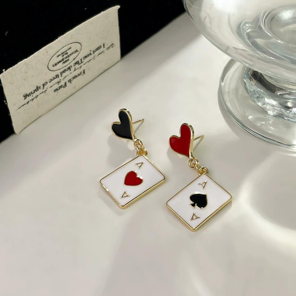 Geometric Asymmetric Heart Alarm Clock Poker Pendant Earrings Fashionable Sweet Versatile Personalized Cartoon Accessories Gifts