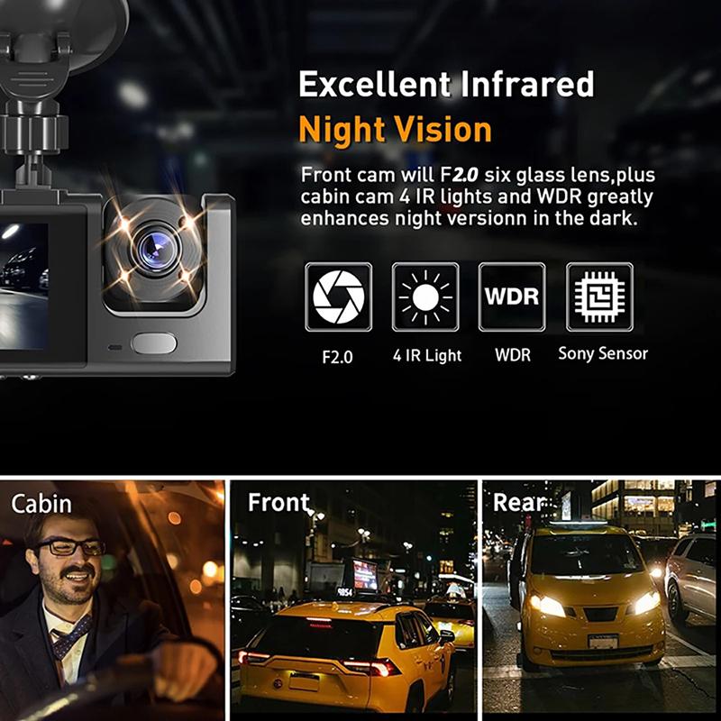 3 Channel Dash Cam for Cars WIFI Car Dvr 1080P Video Recorder  Rear View Camera for Vehicle Black Box Car accessory