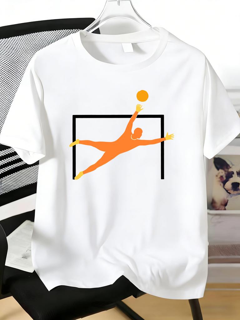 Unisexs Soft Cotton Tee Orange Goalkeeper Diving Graphic Crew Neck Sport Short Sleeve Tee Casual Top For Soccer Fan Daily Wear Gift