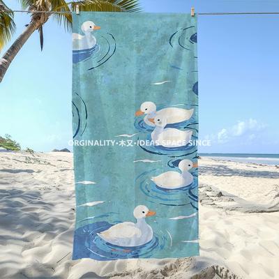 Cute Swimming Ducks Summer Beach Towel Patterned Sunscreen And Windproof Suitable For Swimming Pool Camping Travel