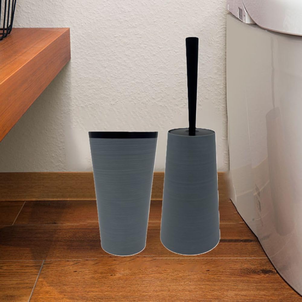 FUJIEI Antibakterielle Toilettenbürste im Dasper-Stil, Rauchblau, Durchmesser 12 x Höhe, Toilettenreinigungsbürste, matte Farbe, schlankes Etui inklusive, Deckel, schwarze Bürste