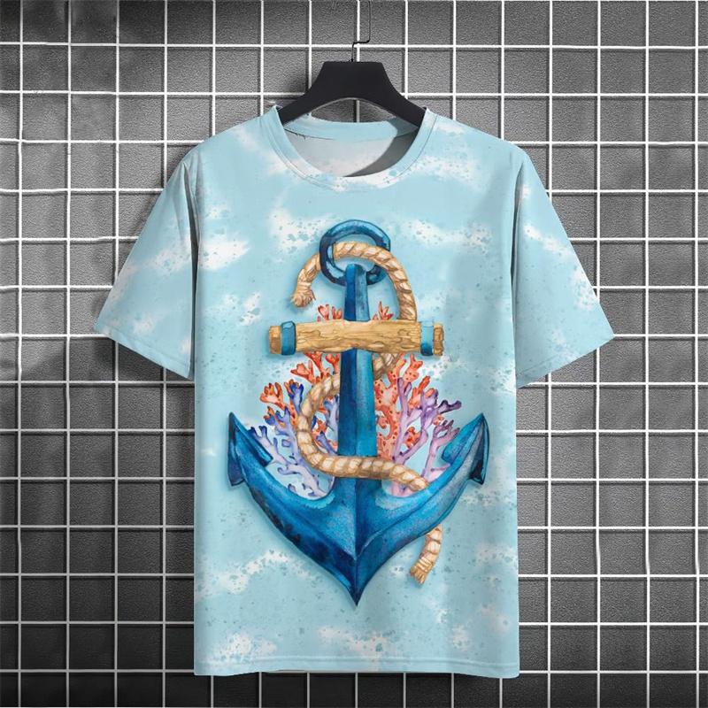 Retro Style Anchor Graphic Men T-shirt Street 3D Print Casual Fashion Stripe Short Sleeve T Shirts Summer Daily Trend Men's Tees