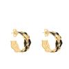 C-Shaped Black & Gold Argyle Enamel Earrings with 925 Silver Needle - Trendy European & American Design.