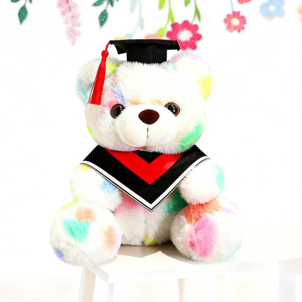 Color Teddy Bear Plush Stuffed Animal With Graduation Cap Kawaii Soft Toys Boys Girls Kids Graduation Gifts Room Home Decoration
