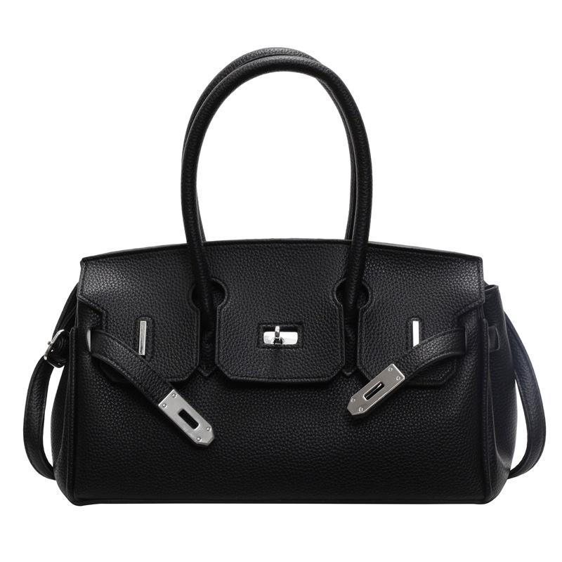 New fashionable lychee pattern lock platinum bag classic portable shoulder women's bag