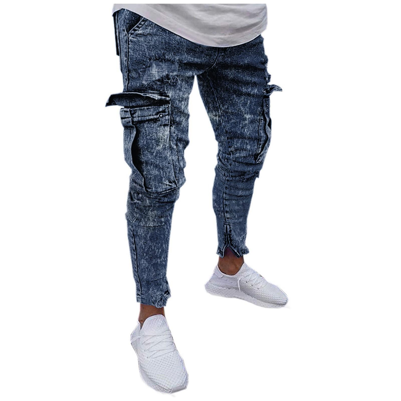

Мужские брюки из эластичного денима с рваными рваными джинсами Freyed Slim Fit с карманами S тёмно-синий