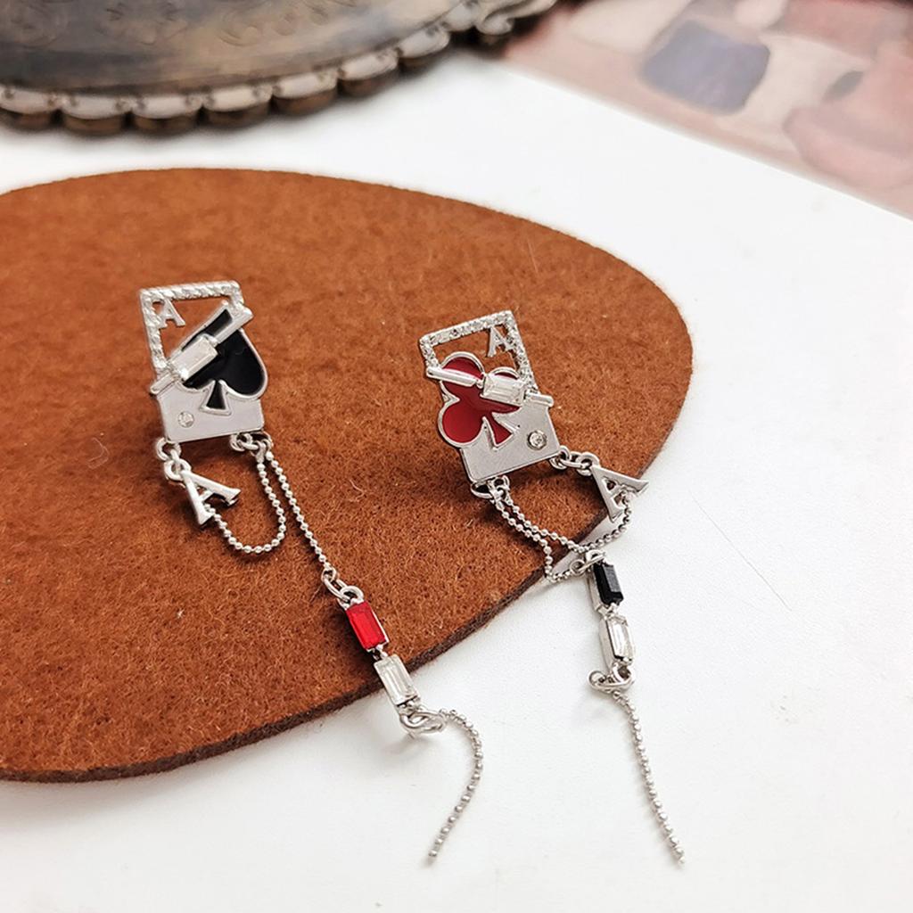 Sweet Korean Tassels Earrings for Women Playing Cards Dangle Drop Studs Ear Rings Sweet Temperament Earwear Accessories
