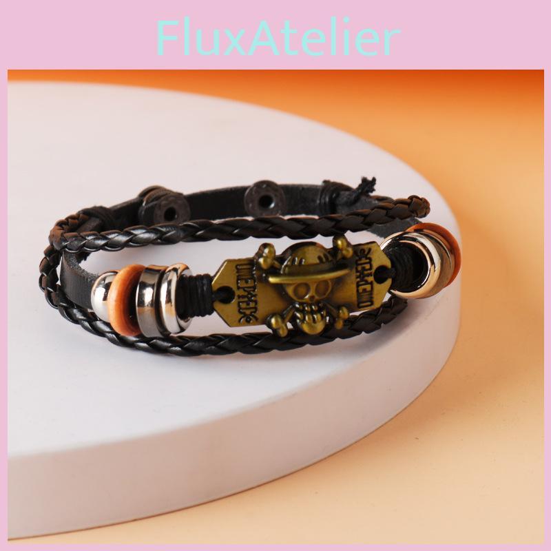 Piece Skull One Pirate Leather Woven Alloy Bracelet For Cosplay Accessories