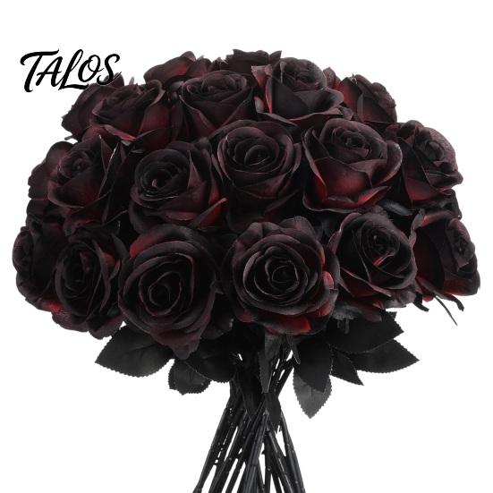 Fake Roses for Graduation Realistic Silk Black with Long Stems Wedding Centerpieces, Halloween Home Elegant Tabletop Decorations Decor, Artificial