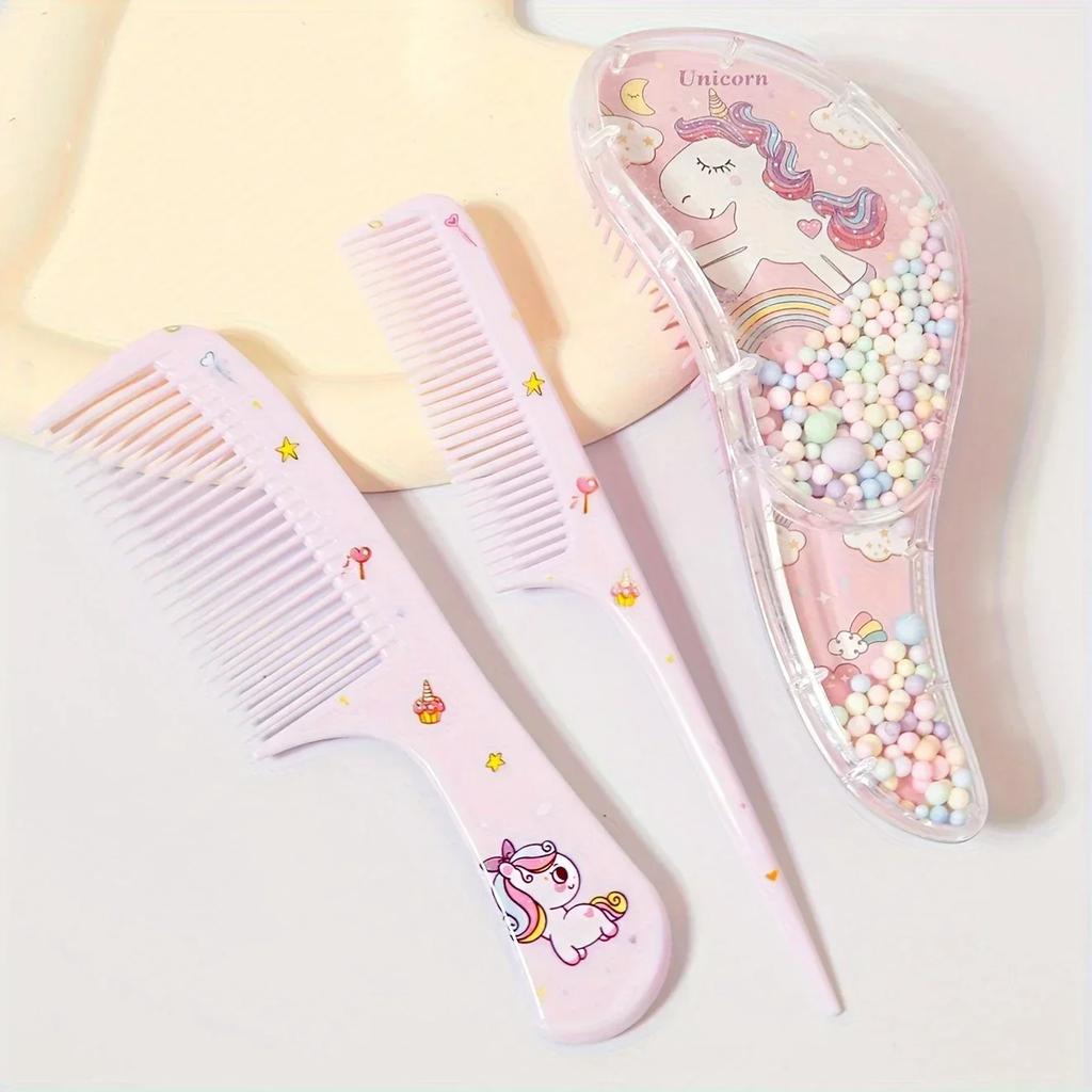 3 Unicorn and Rainbow Hair Comb Sets with Colorful Beads, Suitable for All Hair Types, the Perfect Gift for Young People
