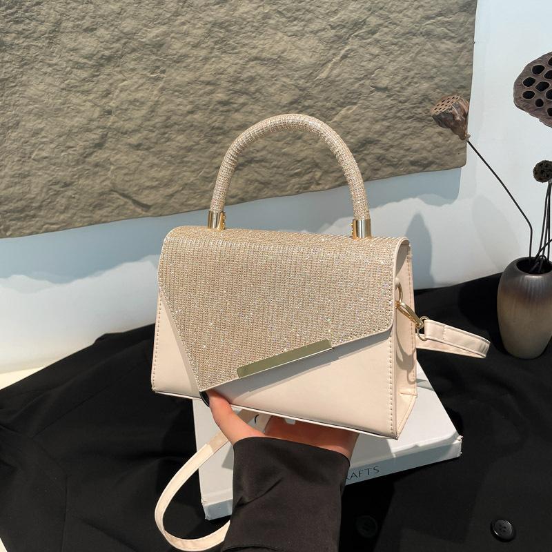 New Bling Rhinestone Faux Leather Shoulder Bag for Women, Chic Small Square Crossbody Purse, Sparkle Evening Handbag