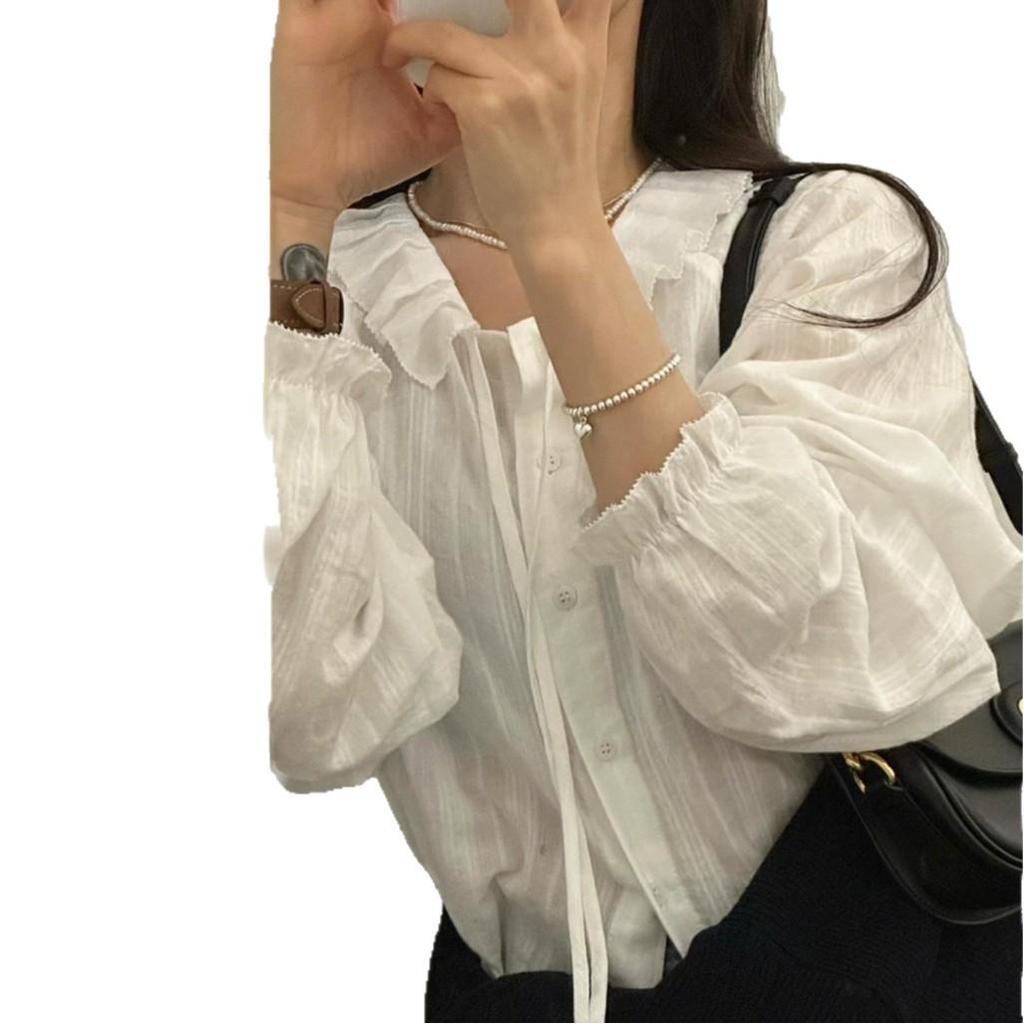 Korean Chic Cotton Jacquard Ribbon Shirt & Cable Knit Vest Set for Women