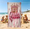 King Queen Crown Beach Towel - Extra Large Microfiber, Fast Drying, Black Gold Pink Print, For Pool Gym Yoga, Gift
