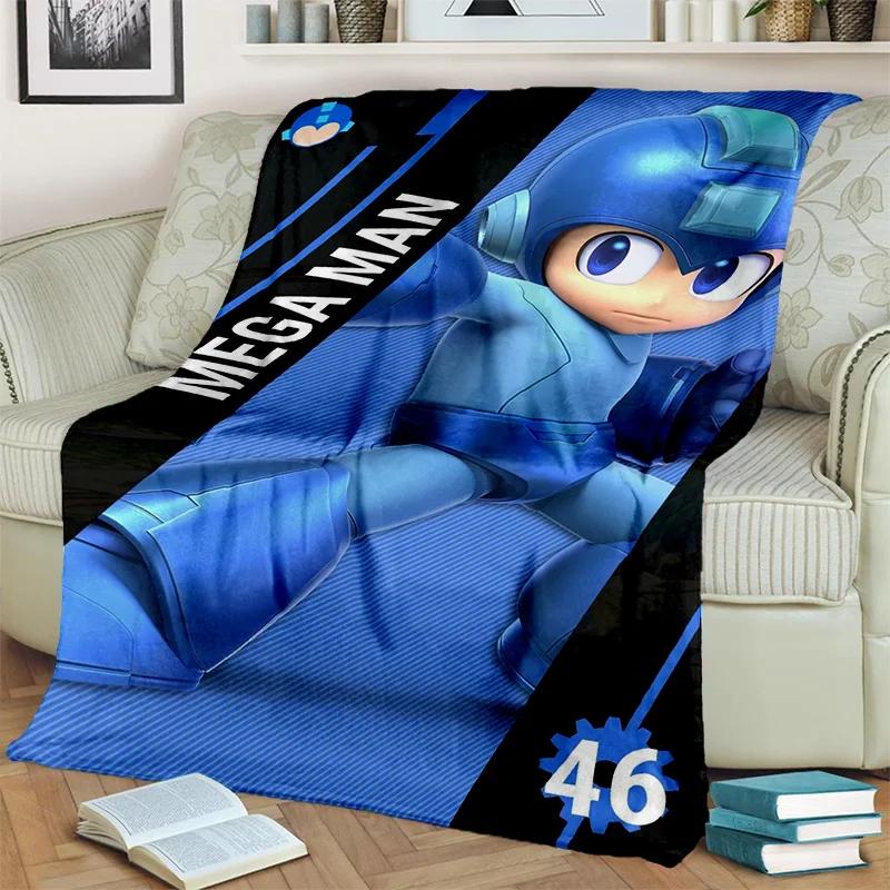 Koc Kreskówkowy Retro Gry Megaman Rockman, Miękki Koc do Rzucania do Domu Sypialni Łóżka Sofy Pikniku Podróży Biura Koc Okrywowy dla Dzieci