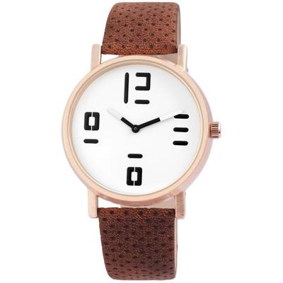 Montre - EXCELLANC - EX0285 - 40 Mm Boîtier Métal - Bracelet Simili Cuir Marron 20 Mm - Cadran Blanc Quartz