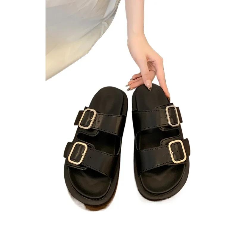 Fashion Women's Slippers Summer 2025 Fashion Open Toe Belt Buckle Outdoor Shoes for Women Classic Best Seller Comfortable Flat Slippers