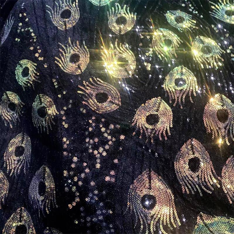 50X130cm Shiny Peacock Sequin Fabric for Bridal Gown Wedding Dress Costume DIY Flannel Embroidery Lace Fabric Clothing Supplies