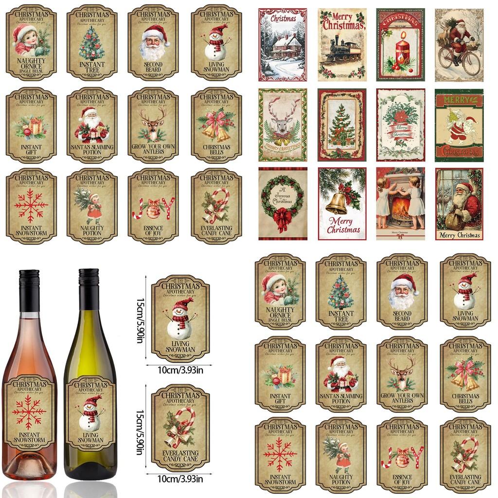 Holiday Wine Bottle Decals With Vintage Theme For Christmas Table Setting