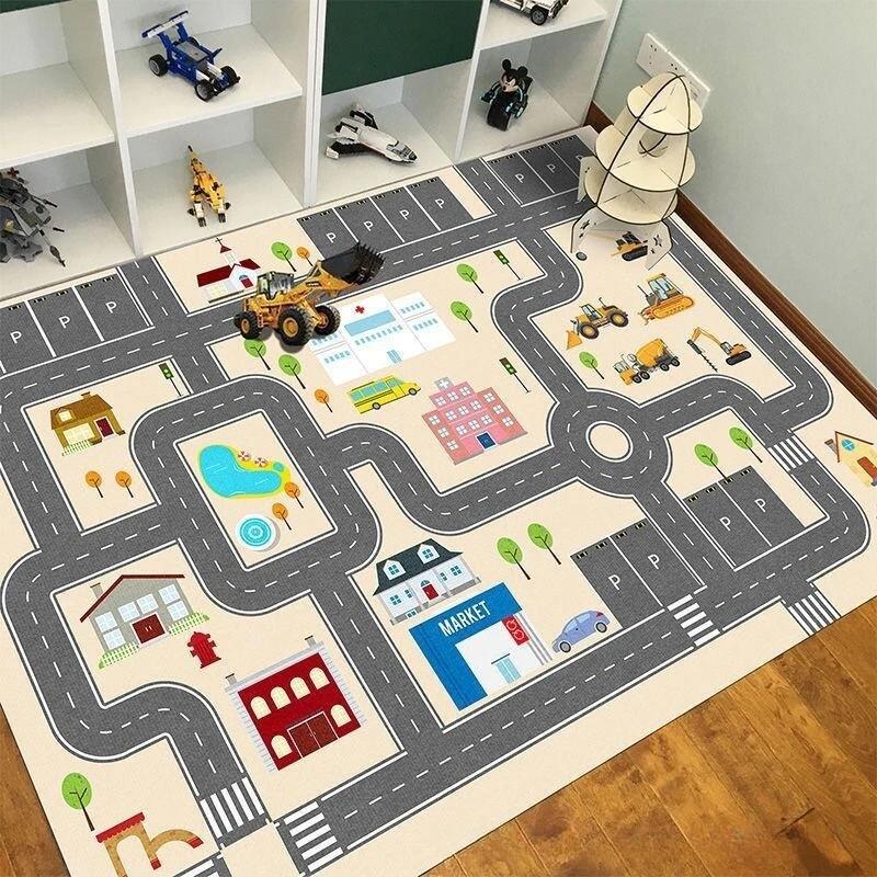 Cartoon Carpet Kindergarten Early Childhood Education Children's Room Traffic Car Park Track Play House Game Mats Area Rug