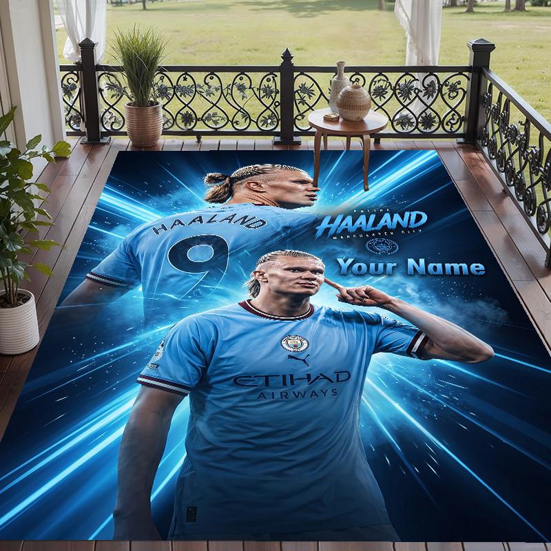 Custom Text Printed Rug Erling Haaland Non Slip Floor Carpet For Home Room Decor