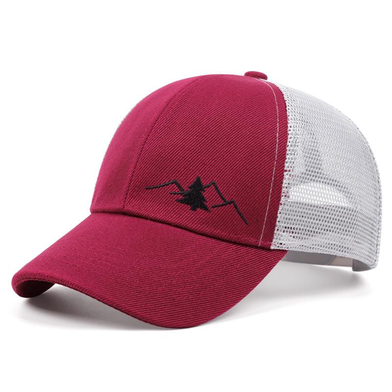 Summer mesh breathable baseball cap, mountain pine embroidered cap, men's and women's outdoor sunshade mesh cap