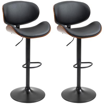 Bar Stool Set, Height-Adjustable, Swivel, Faux Leather, Steel Frame, Black, 53 X 50.5 X 112.5 Cm