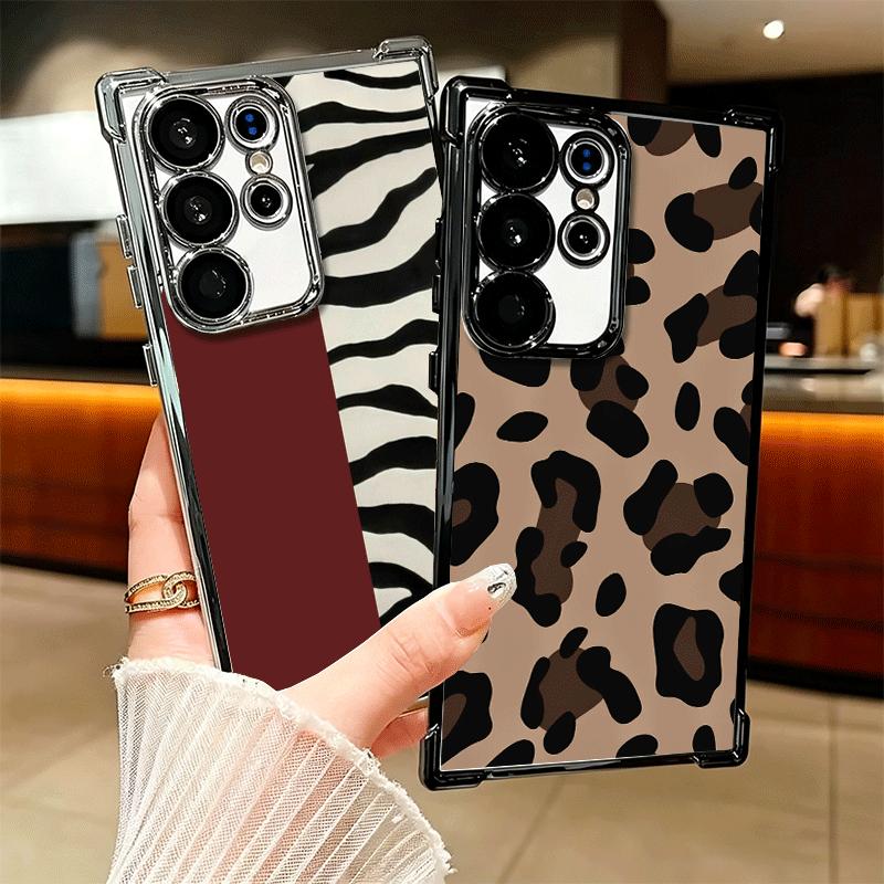 Leopard Print Trend Desgin Plating Phone Case For Samsung Galaxy S24 S25 FE S26 Edge S23 Ultra S22 S21 Plus S20 Anti-Fall Airaba