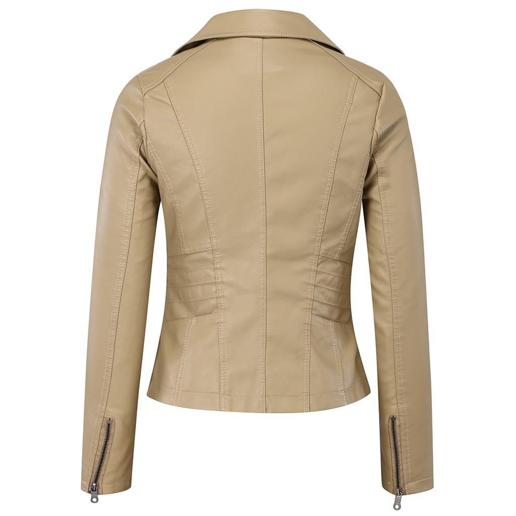 Dámská móda Krátký kabát Bunda z umělé kůže na zip Kabát Kapsa Outwears