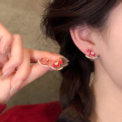 18 Karat Echtgold galvanisiert neue chinesische Zirkon Geburtsjahr Pony Ohrstecker exquisite Ohrringe Damen
