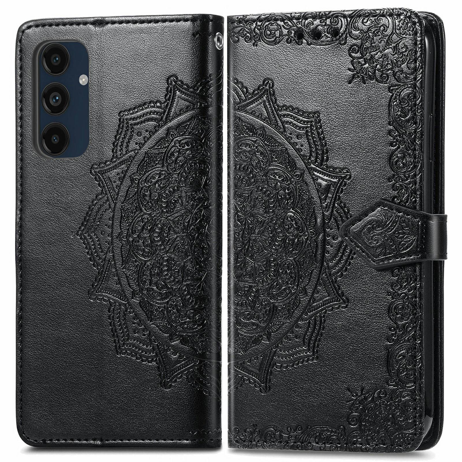 

For Samsung Galaxy S24 FE Case Mandala Embossed Design Leather Wallet Phone Cover Black