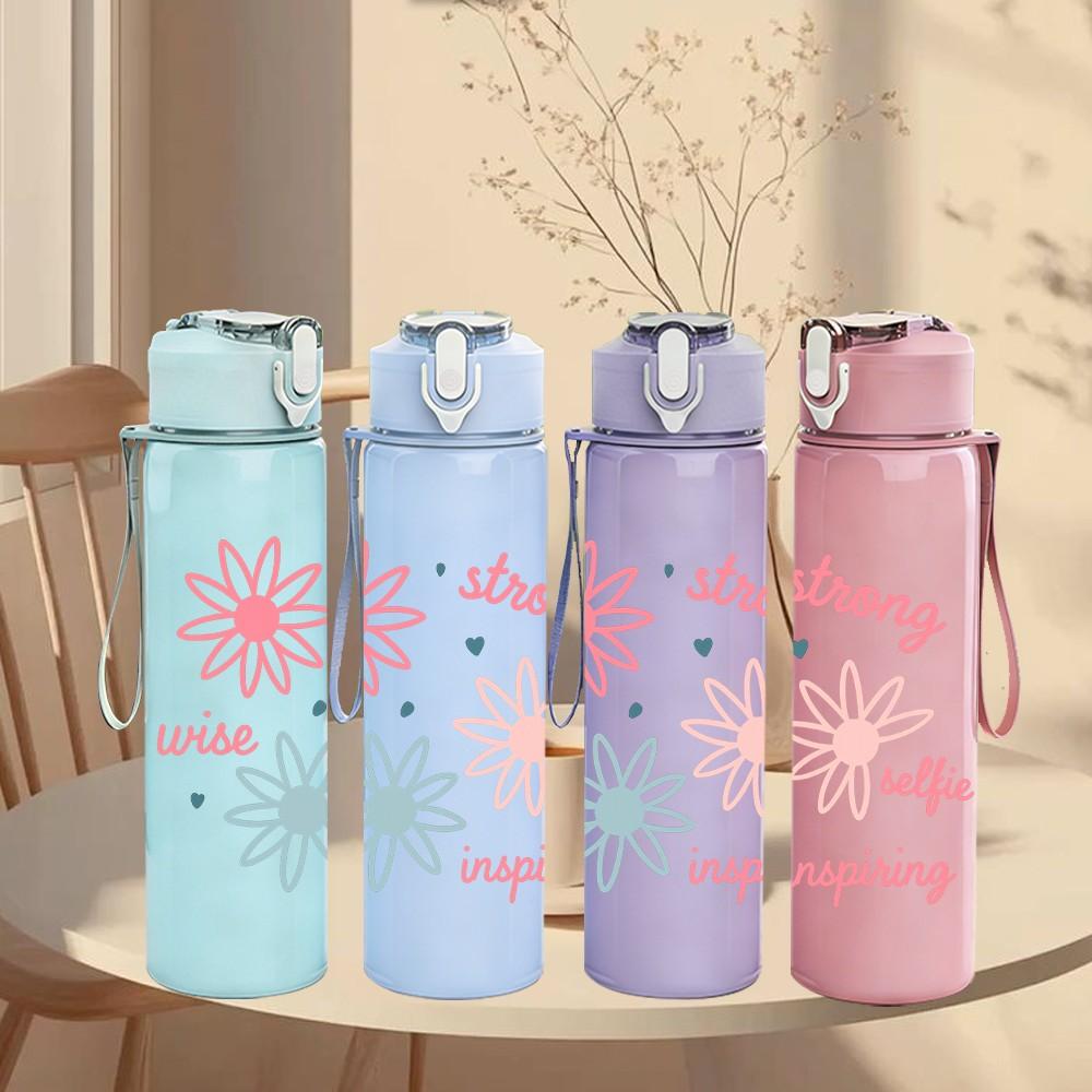 1PC Daisy Spring Flower Quote Pattern 750ml Color Plastic Sports Water Bottle Leakproof Flip Straw Lid Suitable for Sports Office Home Use