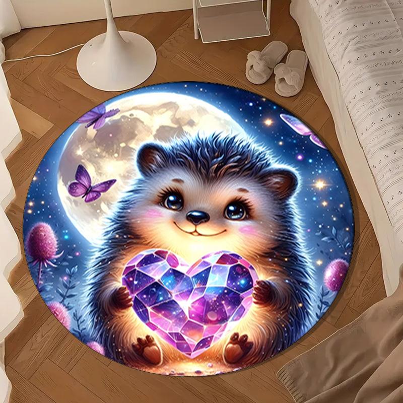 Sleepy Hedgehog Dreams Round Rug for Livingroom,Bedroom, Palyroom, Chair Rug, Area rug, Circle Carpet, Large Size Fan Christmas gift