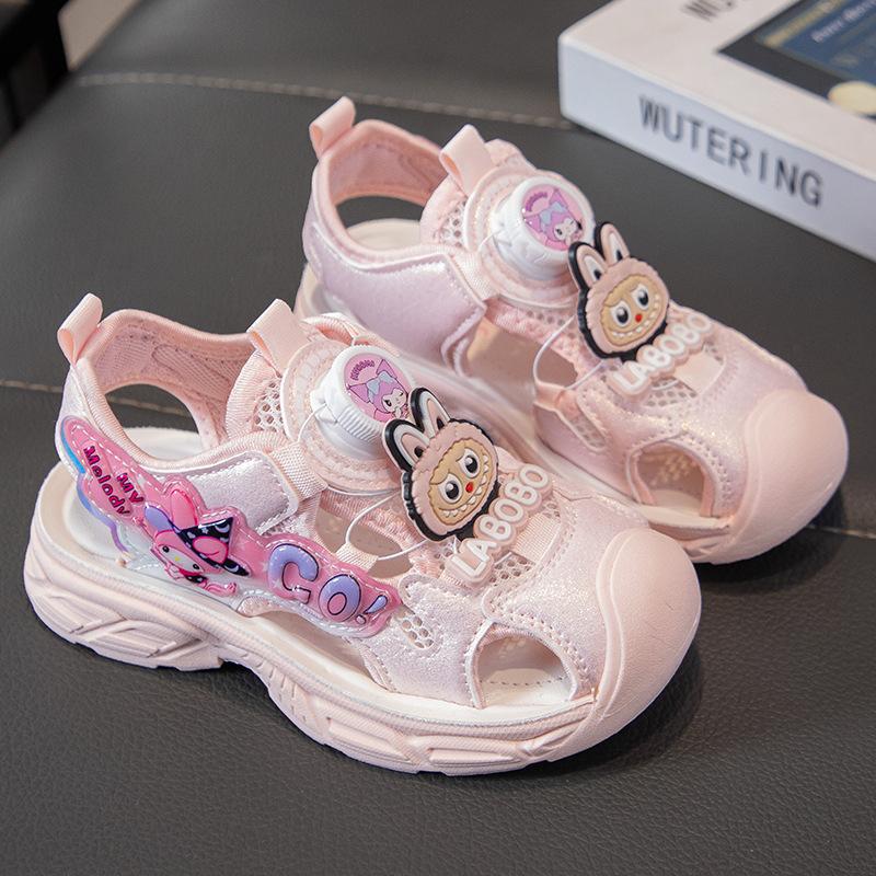 Summer Girls Closed Toe Beach Sandals Cartoon Soft Sole Fashion Button Shoes for Big Kids Cute Casual Footwear